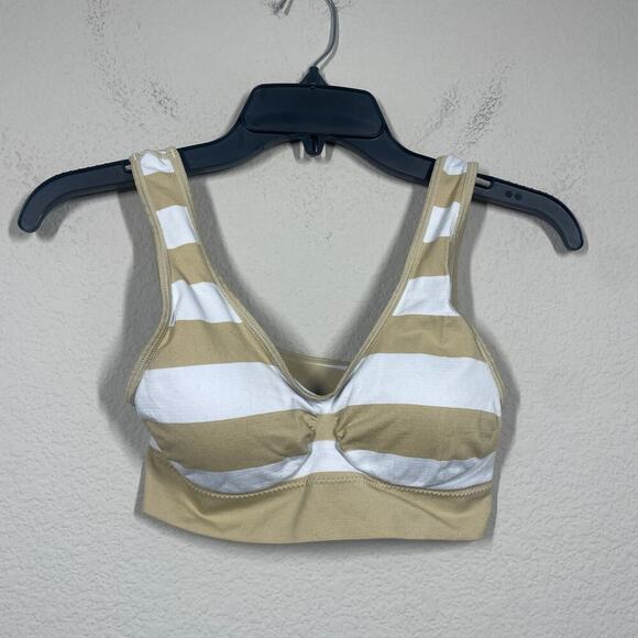 Coobie One Size Sports Bra Seafoam Comfort White Nude Stripe Nylon Blend - Picture 1 of 9